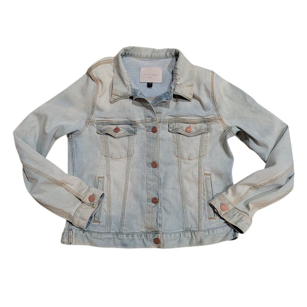 Sanctuary Womens Light Wash Denim Trucker Jacket Size L Blue Cotton Blend